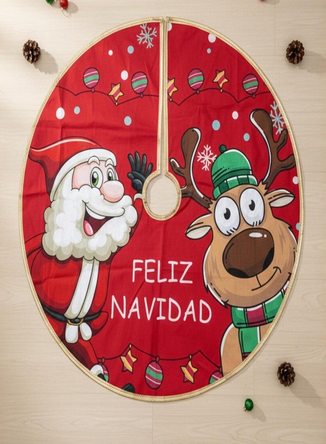 أسينشين تنورة شجرة عيد الميلاد بتصميم سانتا ورنة من أسينشن، مصنوعة من قماش فاخر، ذات طبقتين، لتزيين شجرة عيد الميلاد، غطاء قاعدة، زينة حفلات الأعياد، غطاء سفلي لشجرة عيد الميلاد (23 بوصة). - Image 2